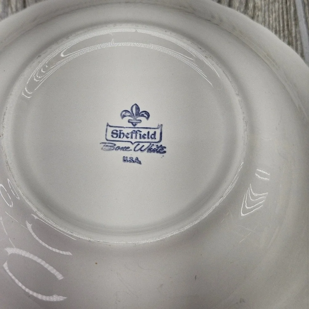 Sheffield Bone White USA Swirl Rim 9 Inch Ceramic Serving Bowl Glossy White
